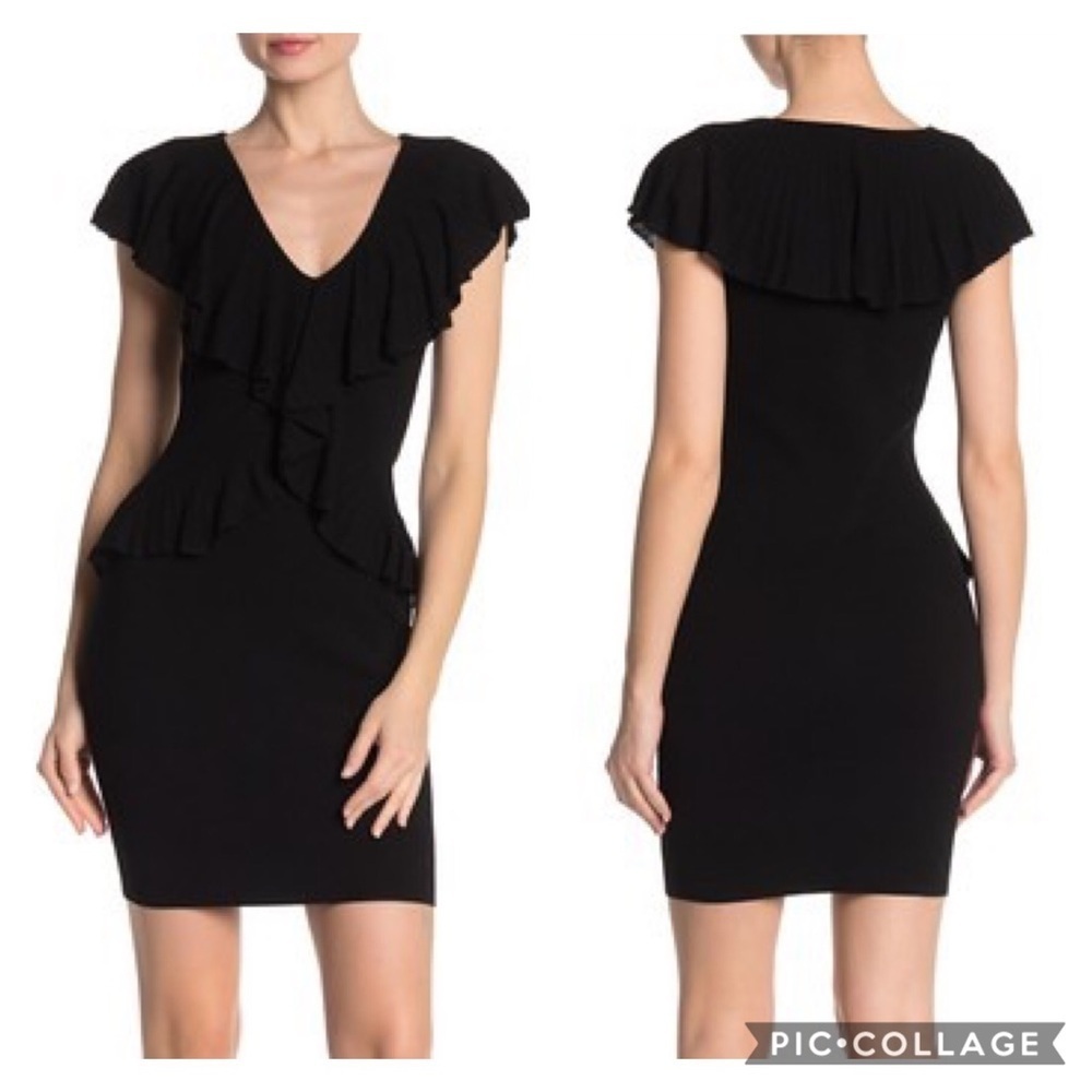 Bailey 44 Black Knit Ruffle Overlay Sheath Dress S